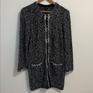 Talbots long cardigan sweater jacket textured knit black white chunky stretchy S